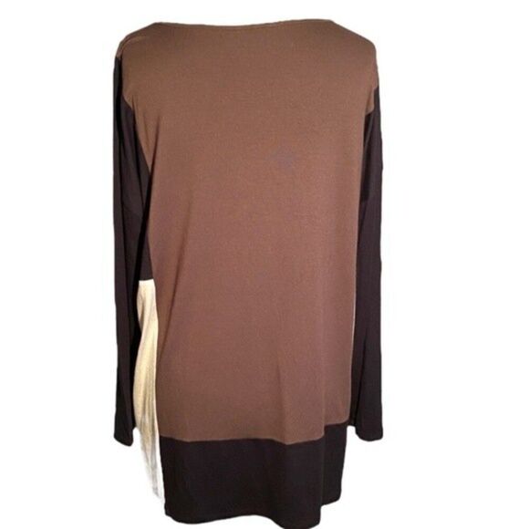J Jill Color Block Long Sleeve Tunic Cream Brown Mocha Size L Stretch - Picture 4 of 9